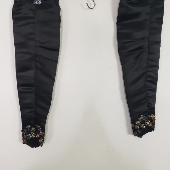 Menekshe black silk gown beaded appliqué formal - Picture 10 of 11